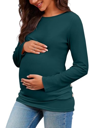 Chuanqi Womens Maternity Shirt Fall Long Sleeve T-Shirts Pregnancy Clothes - color: A-green, size: Small