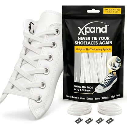 Xpand No Tie Elastic Shoe Laces for Sneakers - Shoelaces for Adults & Kids - color: 1. White