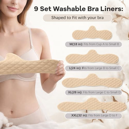 Boyiee 9 Pcs Bra Liners for Sweat - color: Beige, size: Large