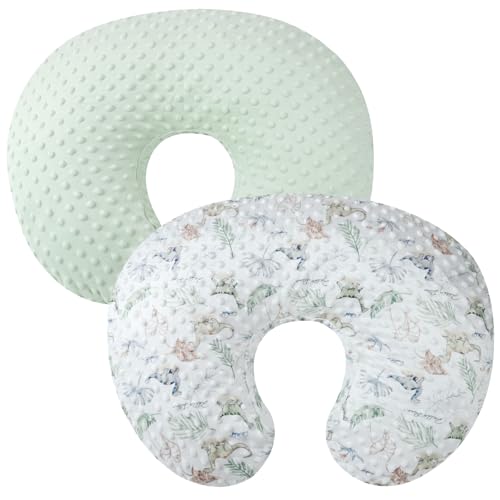 Dot Nursing Pillow Cover Set 2 Pack Compatible with Boppy Pillow - color: Light Green & Dinosaur