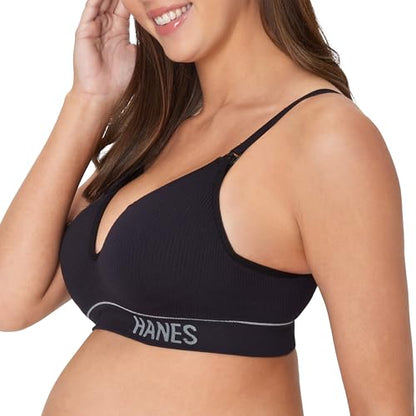 Hanes Women's Maternity Nursing Bra, Seamless Wireless Nursing Bralette for Women, Adjustable Straps - color: Black, size: Small