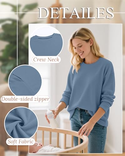 Oakgarden 3 Pack Women's Oversized Nursing Tops - color: Haze Blue, Caramel, Black, size: Medium