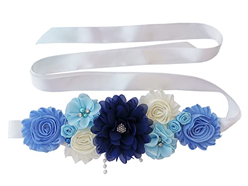 Maternity sash handmade flower sash for baby shower - color: Royal Blue
