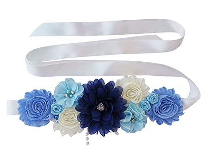 Maternity sash handmade flower sash for baby shower - color: Royal Blue
