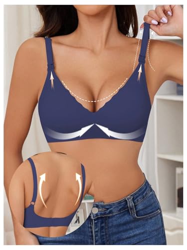 OYOANGLE Women's Maternity Nursing Bra Wireless Push Up Breastfeeding Bras - color: Blue, size: Small