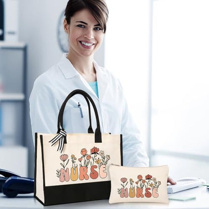 Nurse Tote Bag Set - Beige, Medium (15" x 4" x 12") for Nurses, Thoughtful & Practical, Durable & Lightweight, Versatile for Any Occasion - style: Nurse Bags