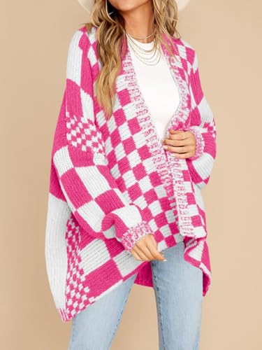 Saodimallsu Womens Checkered Cardigan Sweater - color: Pink, size: Large