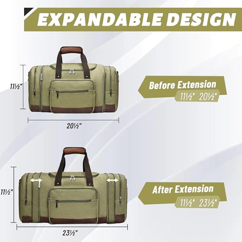 50L Expandable Canvas Duffle Bag Weekender Travel Carry On Gym - color: Green