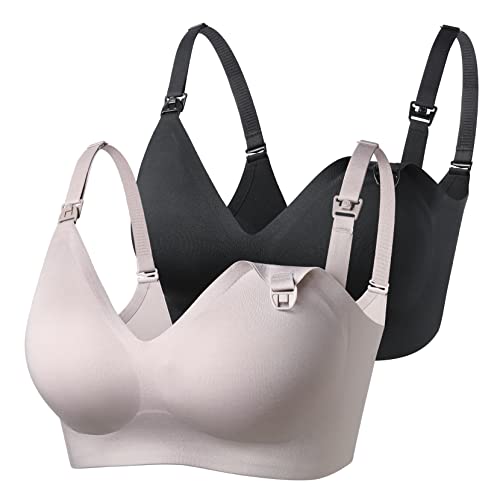 Momcozy Nursing Bras for Breastfeeding YN21 Seamless Comfort Maternity Bra - color: 2 Pack-black,brown, size: Small