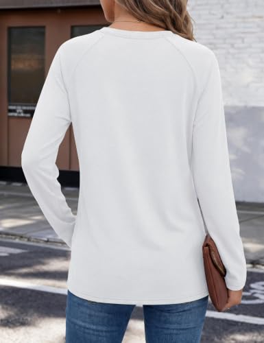 YUCOLEN Women's Long Sleeve Shirts Crew Neck Casual Cotton Basic Tee - color: White, size: Large