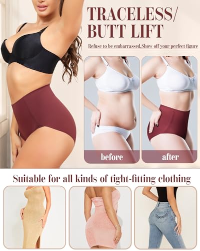 LEVAO Women's Tummy Control Underwear High Waisted Seamless Panties 4 Pack - color: Black,nude,reddish Brown,blue, size: Small