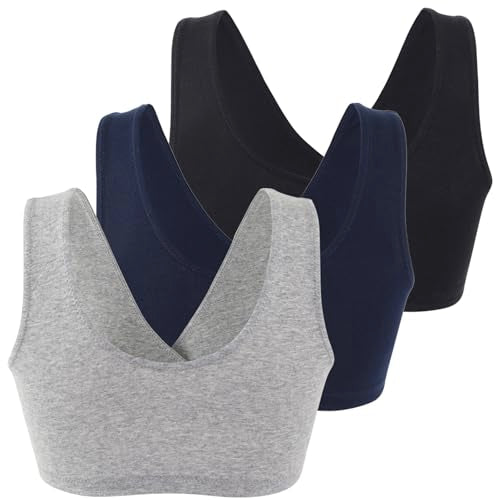 Women's Cotton Wireless Sleep Bra for Nursing and Maternity - color: Black+grey+navy Blue, size: Large