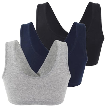 Women's Cotton Wireless Sleep Bra for Nursing and Maternity - color: Black+grey+navy Blue, size: Large