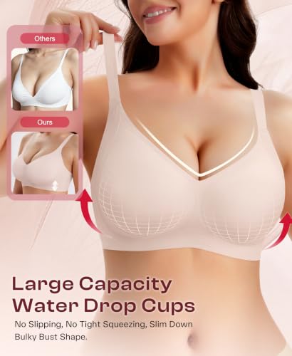 Werena Jelly Minimizer Bras for Women Wireless Plus Size Push Up Bra - color: Pink, size: Small