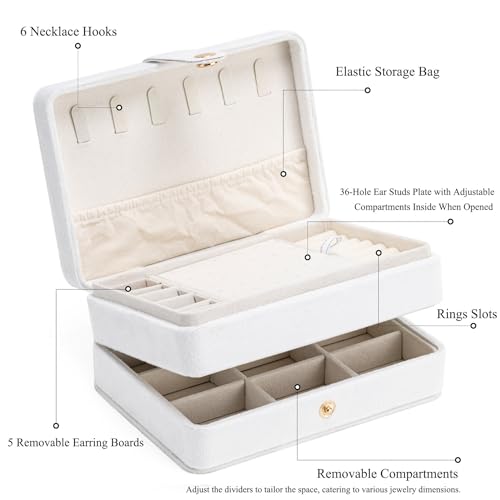 Travel Jewelry Case, 2-Layer Large Jewelry Organizer Box, White, Velvet - color: White, size: Large-2 Layer