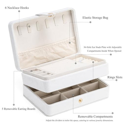 Travel Jewelry Case, 2-Layer Large Jewelry Organizer Box, White, Velvet - color: White, size: Large-2 Layer