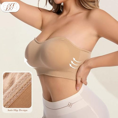 Summer Wireless Bandeau Bra, Strapless Bras for Women - color: Black+beige-next-gen Non-removable Padding, size: X-Large