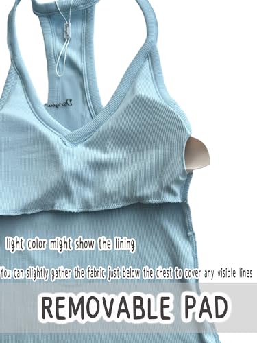 Danysu V Neck Racer Back Tank Tops for Women Padded Fitted Long Basic Cami - color: Blue Ice, size: Large