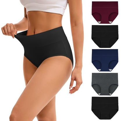 INNERSY Women's High Waisted Underwear Cotton Panties Regular & Plus Size 5-Pack - color: Darks 1, size: X-Large