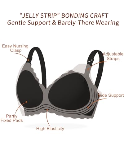 As Fairy Scalloped Nursing Bra Wireless Jelly Support Maternity Bra - color: Black, size: Medium