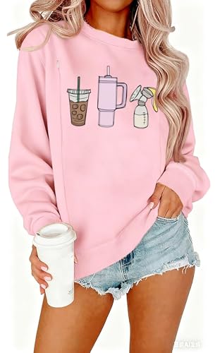 UNIQUEONE Nursing Sweatshirt Women Hidden Zip Breastfeeding Shirts - color: Pink-2, size: Medium