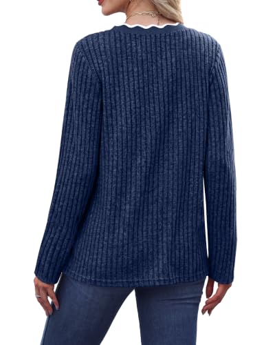 WIHOLL Long Sleeve Womens Shirts Lightweight Fall Tunic Top V Neck Sweaters - color: 02-blue, size: Medium