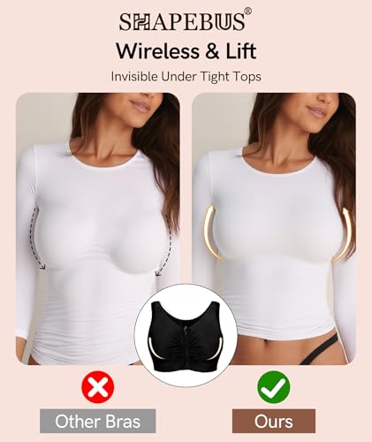 Zip Front Closure Everyday Bra for Women Post Surgery Compression Bras with Adjustable Straps Wirefree - color: Black, size: X-Small