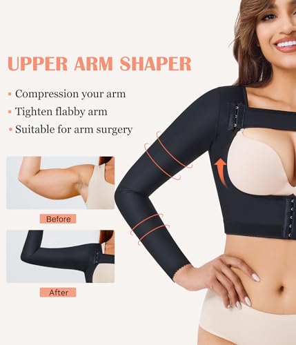 LANCS Arm Compression Sleeve Women Post Surgical Slimmer Arm Shaper Tops - color: Black, size: Small