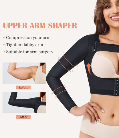 LANCS Arm Compression Sleeve Women Post Surgical Slimmer Arm Shaper Tops - color: Black, size: Small