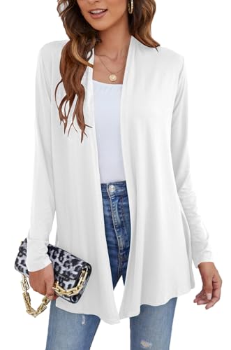 Ladlop Women's Lightweight Open Front Cardigans Long Sleeve Casual Soft Drape Fall Cardigan - color: White, size: 3X-Large