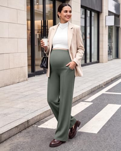 G4Free EverGoing Maternity Dress Pants Pregnancy Slacks - color: Gray Sage, size: X-Large