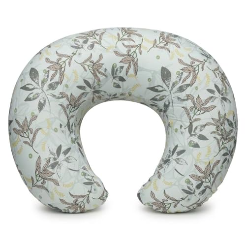 Nursing Pillow and Body Positioner for Breast Feeding and Bottle Feeding, Ultra Soft Breastfeeding Pillows with Removable Pillow Cover (Grey-Green Leaf) - color: Grey-green Leaf
