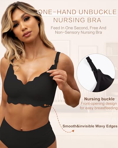 As Fairy Scalloped Nursing Bra Wireless Jelly Support Maternity Bra - color: Black, size: Medium