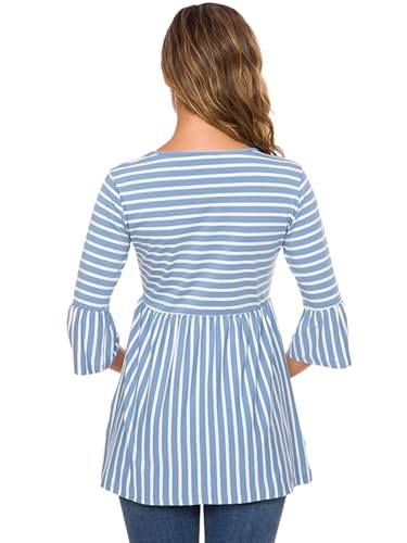 Ecavus Women's Maternity Shirt Striped Peplum 3/4 Sleeve Maternity Top - color: 01-sky Blue White Stripe, size: Medium