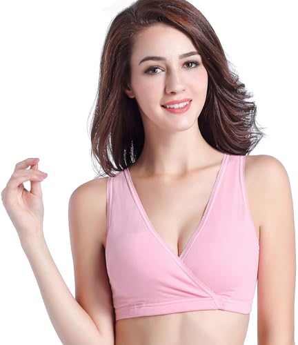 CAKYE 3 Pack Maternity Nursing Sleep Bra Breastfeeding Cotton Bralette - color: Deep Grey/Navy/Pink, size: Medium