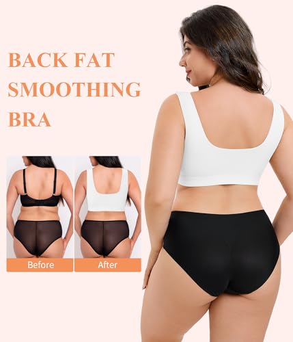 CYDREAM Wireless Front Closure Bra for Women Compression Back Smoothing Post Surgery Bra Adjustable Straps - color: White, size: X-Large