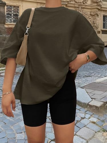 Trendy Queen Womens Oversized T-Shirts Short Sleeve Crew Neck Summer Tops - color: Armygreen, size: Small