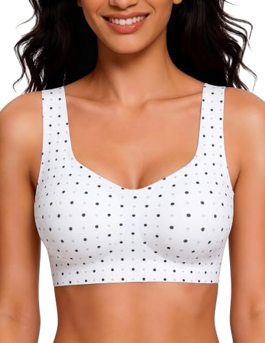 Wireless Pullover Sleep Bras for Women Seamless No Underwire T Shirt Bra - color: White Polka Dot, size: Large