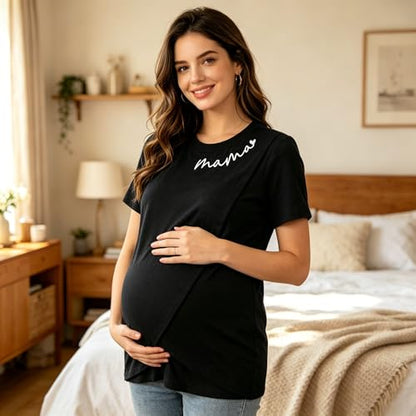 Nursing Breastfeeding Shirt for Women Friendly Double Layer Postpartum Tops - color: Black, size: X-Large