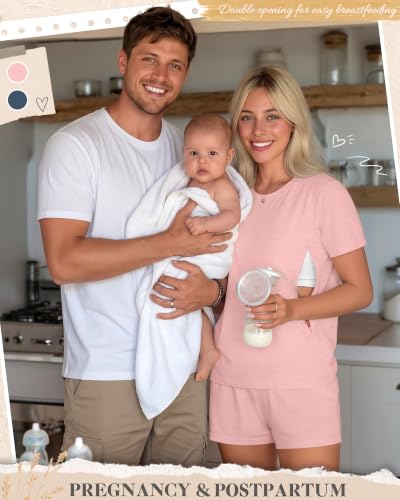 Riyiper 2 Packs Women's Nursing Pajamas Set - color: Haze Blue, Pink, size: X-Large
