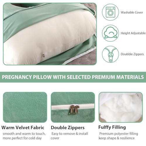 BATTOP Pregnancy Pillows for Sleeping- U Shaped Full Body Maternity Pillow, Pregnancy Pillow for Side Sleepers with Removable Cover, Supports Back, Hips, Belly & Legs (Light Green) - color: Light Green