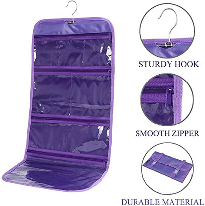 Foldable Clear Hanging Travel Toiletry Bag Cosmetic Organiser Storage - color: Purple