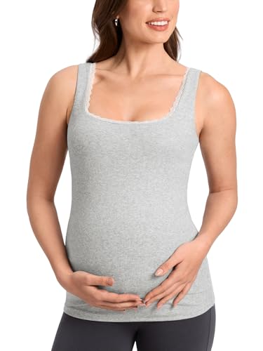 MOMANDA Cotton Ribbed Maternity Tank Tops - color: Classic Heather, size: Small