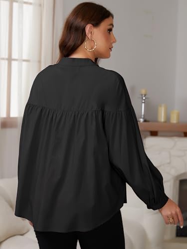 Womens Maternity Button Down Work Shirts Nursing Blouses Business Pleated Lantern Sleeve Pregnancy Office Tops - color: Black, size: Medium