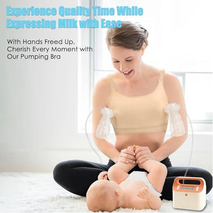 Hands Free Pumping Bra Hands-Free Breast Pump Bra Nursing Bras - color: Beige, size: Small