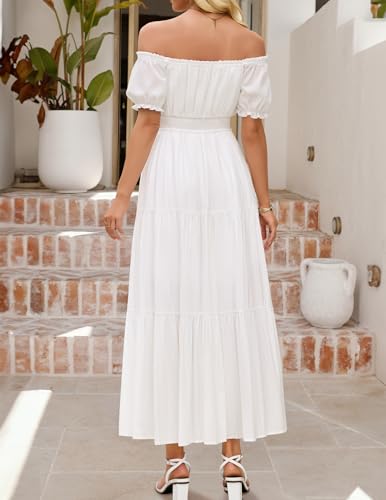 ZESICA Womens 2026 Summer Off Shoulder Boho Maxi Dress - color: White, size: Small