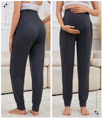 3 Pack Women's Maternity Sweatpants Over The Belly Pregnancy Jogger Pants Stretchy Maternity Pants with Pockets - color: Black/Dark Gray/Light Gray, size: Medium
