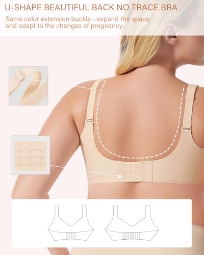 UHdod Nursing Bras for Breastfeeding, Seamless Wireless Maternity Bra - color: Black + Nude + Pink, size: Medium