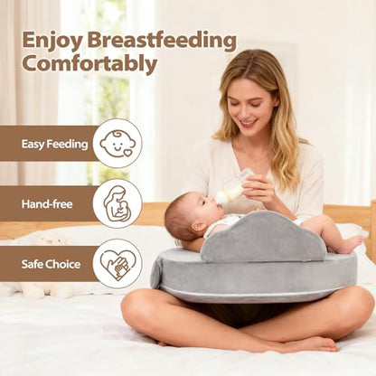 Nursing Pillow for Breastfeeding, with Safety Fence, Removable Cover - color: Gray