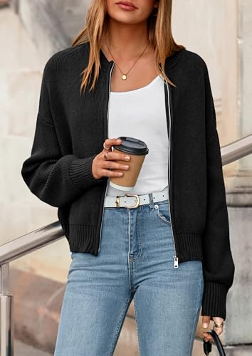 NALANISA Women's Chunky Knit Zipper Cardigan Sweaters 2026 Fall Open Front - color: Black, size: X-Large